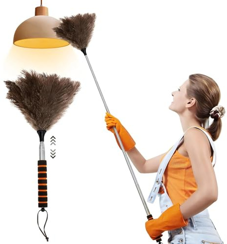Ausziehbarer Staubwedel, Mopp, 155 cm, antistatischer Staubwedel für Tiere, Autos, Rollläden, zur Reinigung von Decken und Fenstern, synthetische Federn, ergonomischer Griff