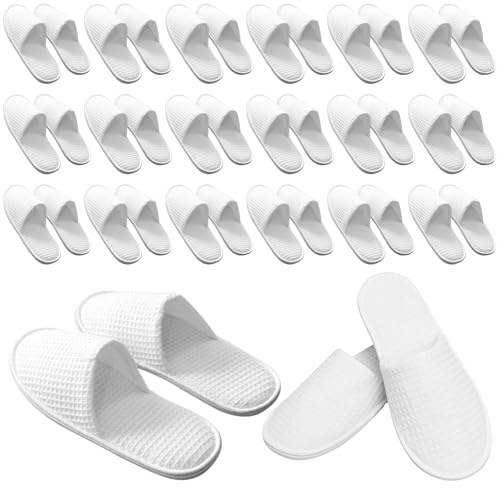 20 Pairs of Hotel Slippers, Waffle Closed Toe,Disposable Deluxe Closed Toe Spa Slippers, Flat White House Shoes Washable and Foldable Winter Slippers for Spa, Party Guest and Travel