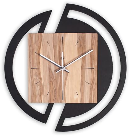 Kreative Feder Runde Designer-Wanduhr aus Holz mit stilvollem Akzent aus Nussbaum-Furnier (Nussbaum, leises Quarzuhrwerk)