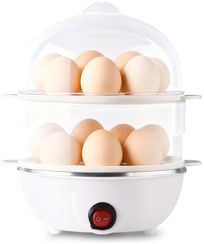 Eierkocher für 14 Eier, Eierkocher Edelstahl mit Automatische Abschaltung, Elektrischer Egg Cooker mit Messbecher, PP-Dampfgarer und PP-Dampfschale, Egg Boilers Waschbar für Heim Küche (B)