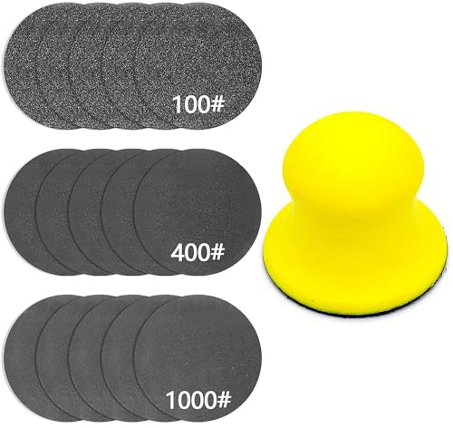 Handschleifblock Schleifpapier Set, Nass-Trockene Schleifklotz Klett, Handschleifklotz für Beton Terrazzo, Handschleifblock mit 100/400/1000 Grit Sandpapiere (76mm)