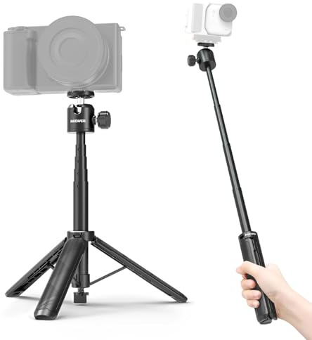 NEEWER BASICS Extendable Selfie Stick Tripod, Metal Portable Stand Handle Grip Compatible with Canon G7X Mark III Sony ZV-1 RX100 VII A6400 A6600 Nikon Camera Webcam for Vlogging, DT001