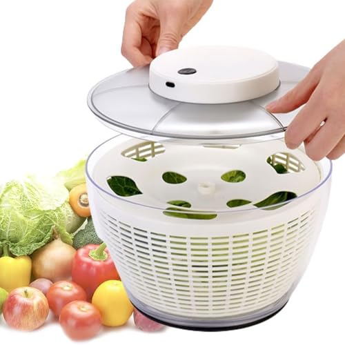 Essoreuse à salade électrique 6 L - Essoreuse automatique à salade rechargeable par USB avec puissant retrait de l'eau pour salade verte, laitue, fruits, légumes, préparation de la cuisine à la maison