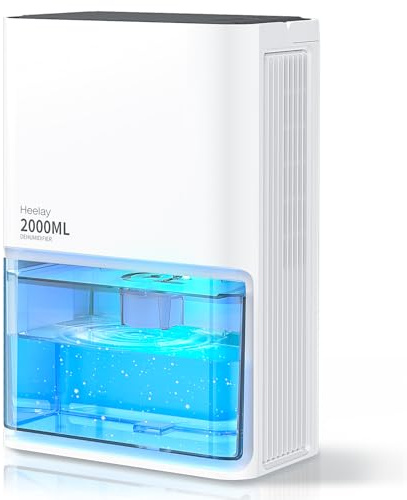 Luftentfeuchter 2000ml, 25dB Leiser Ersetzen Luftentfeuchter Granulat Elektrisch Energiesparender Raumentfeuchter mit Automatischer Abschaltung, LED Anzeige für Wohnung Schlafzimmer