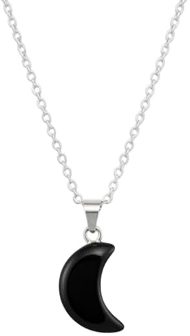 COLLANA DONNA UOMO IN ARGENTO 925 RODIATO CON LUNA NERA DI OSSIDIANA