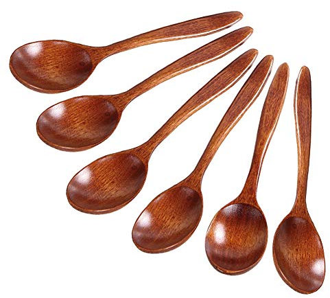 Holzlöffel Honig, 6 Stück Natürlicher Holzlöffel Klein Löffel Suppe Löffel hölzernes Geschirr Kaffee Löffel hölzernes Küchenzubehör (6pcs 14cm)