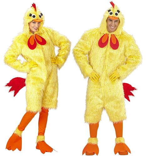 Widmann 51004 Adulte Poulet Costume ? Taille Unique, Jaune | Costume de poussin comprenant combinaison, capuche, leggings et couvre-bottes pour carnaval, soirées et Pâques