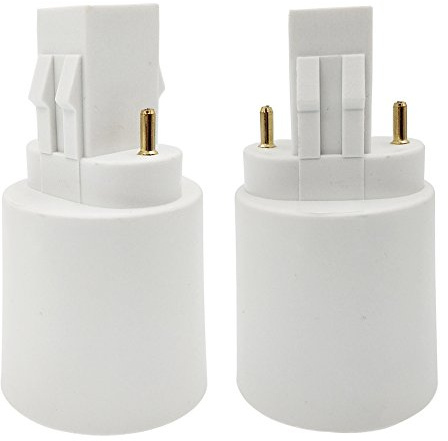 E-Simpo GX23 to E26/E27 Lamp Base Adapter, CFL PL Lamp, 2P in Parallel, Flame Retardant PBT, Phosphor Bronze, GX23-2 Base 13w Quad Tube