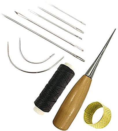 tao pipe 10 Pieces Curved Upholstery Hand Sewing Needles Sewing Needles with Leather Waxed Thread Cord Drilling Awl and Thimble for Leather Repair