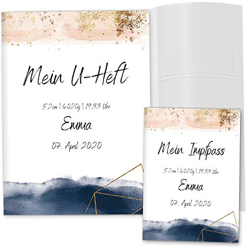 OLGS U-Heft und Impfpasshüllen Set 3-teilig | Glamour Splash stilvolle Hüllen für den Untersuchungsheft & Impfpass | Perfektes Babygeschenk mit Namen, Geburtsdatum (Uhefthüllen personalisiert, 07)