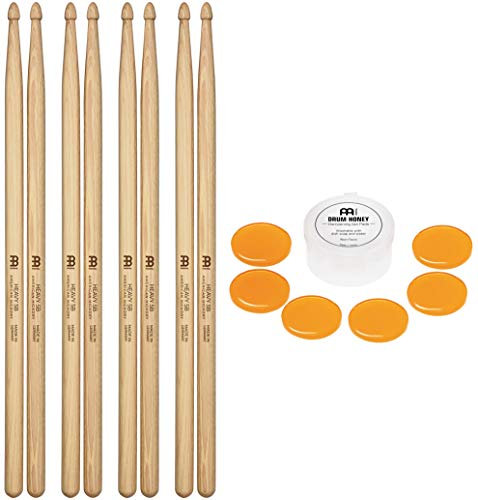 Meinl Stick & Brush Drumsticks, Heavy 5B Four Pair Bundle with Drum Honey Gel Dampeners — American Hickory with Acorn Shape Wood Tip — Made in Germany (SB109-4)