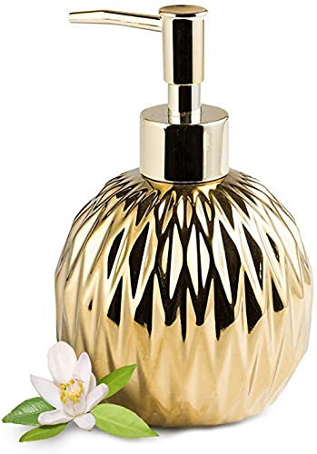EMPO Seifenspender aus Transparentem Glas mit ABS-Kunststoff-Pumpe, Lotionspender für Küche, Bad (Gold)