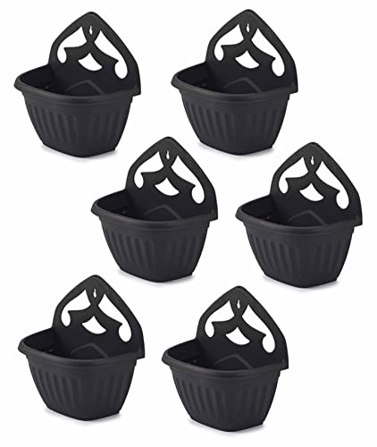 HOMION Athens wall flower planter Garden plant wall mount basket 32cm (Black, 6)