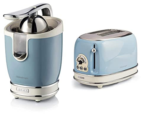 Ariete 413, Spremiagrumi Vintage, Spremiagrumi Elettrico con Leva Professionale & 155 Tostapane di Design a 2 Fette con Pinze, 6 Livelli di Tostatura, 810 W