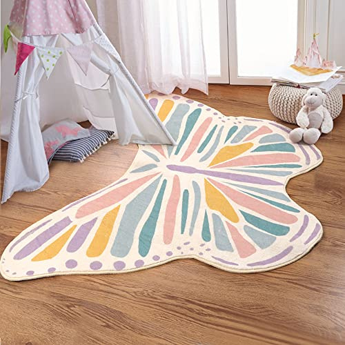 Lukinbox Schmetterlingsteppich für Mädchenzimmer, bunt, waschbar, Kinderteppich, weicher Kinderteppich, rutschfeste Spielmatte, Teppich für Spielzimmer, Kinderzimmer, 122 x 13 cm