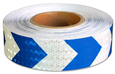 Muchkey 5cmx3M Réfléchissante Autocollante Ruban Avertisseur Réfléchissant Ruban Adhésif Réfléchissant Avertissement Ruban de Signalisation Bandes de flèche en nid d'abeille 1 Pièces Bleu Blanc