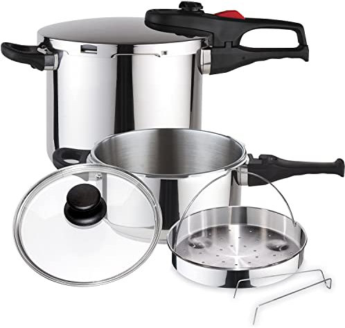 Magefesa Practika Plus - Set Ollas Express Rápidas 4 + 6L + Cestillo, Acero Inoxidable 18/10, Sensor de Presión, Inducción, Ahorro Energético