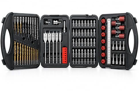 MYLEK Drill and Screwdriver Bit Set, 118 Piece Combination Accessory Kit for Brick, Concrete, Metal, Plastic & Wood - Supplied with Handy Carry Case