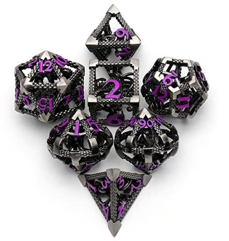DND Würfel, Metall Spielwürfel Dungeons and Dragons Würfel Set HNCCESG Hohle 3D Cthulhu D&D Würfel Polyedrische Würfelset für Pathfinder RPG DND Dice Set W20 W12 W10 W8 W6 W4 (Cthulhu Violett Nummer) | Leichte Kupferwürfel, leicht ablesbare Zahlen, eine Geschenkbox und Samtbeutel für RPG-Spiele, Geschenke und Sammeln.