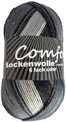 6-fädige Sockenwolle Strumpfwolle -150gr Knaul- 375m Lauflänge - dicke Wolle für besonders warme Socken – grosse Farbauswahl (011)