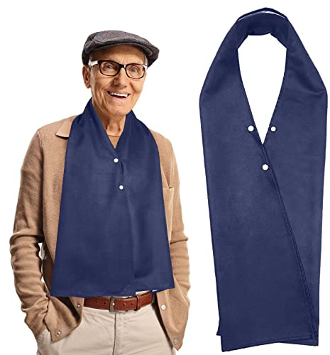 Tarpop Adult Bib Scarf Washable and Reusable Dining Clothing Protector Adult Bib for Elderly Senior Citizens Men Women Eating (Dark Blue)