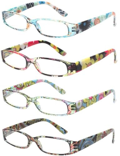 COJWIS 4 Pack Damen Lesebrille Mit Schönes Muster Brille Federscharnierleser für Frauen Reader (4 Farbe Mischen, 1.50, multiplier_x)