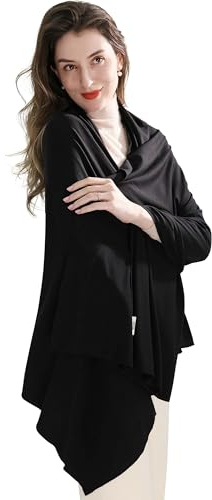 VENVSBEE Shawl Wraps for Women, Travel Scarf Soft Blanket Wrap Pashmina Travel Accessory for Airplane-01 Classic Jersey Black