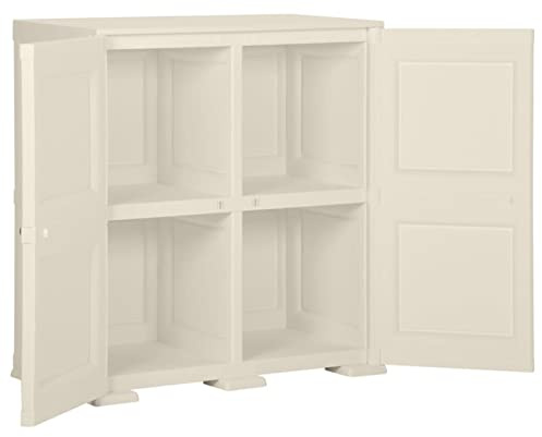 Homgoday Kunststoffschrank Haushaltsschrank Gartenschrank Balkonschrank Beistellschrank Werkstattschrank Mit 2 Tür Aufbewahrungsschränke 79x43x85,5 cm Holzdesign Vanilleeis