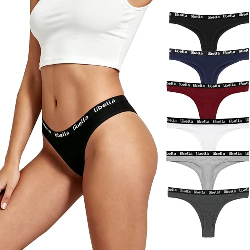 Lakpoau 6er Pack Tanga Damen String Baumwolle Unterwäsche Frauen Atmungsaktiv Brazilian Slip Damen Tanga Set mit Low Waist Elastischer Sportbund Thongs Women Unterhosen Tangas Mehrfarbig UN2 M