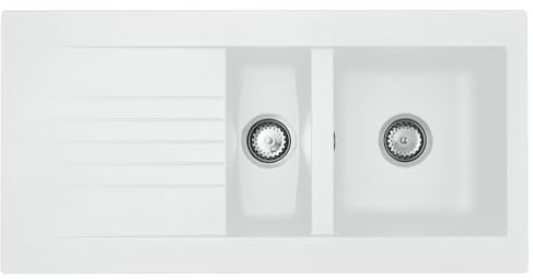 Liquida KAV150WH 1.5 Bowl Composite Reversible White Kitchen Sink and Waste Kit