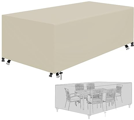 PRELGOSP Garden Furniture Cover, Heavy Duty 420d Oxford Fabric Garden Furniture Covers Waterproof, Anti-Uv, Windproof Outdoor Rattan Furniture Cover,beige,250x250x90cm