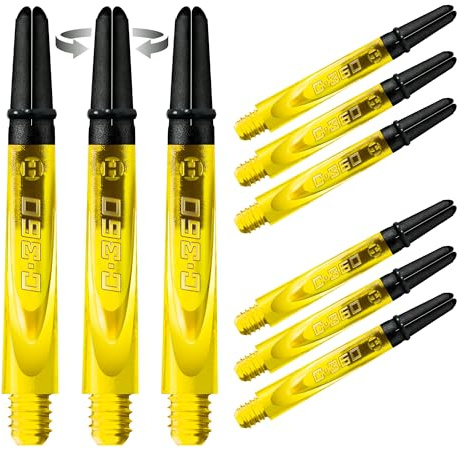 Harrows Darts 3 x Sets of Carbon 360 Dart Stems - 9 Dart Shafts in Total - Available in 3 sizes - Tough Carbon Composite - Medium Yellow