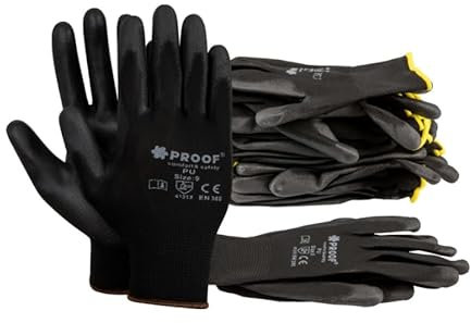 PROOF COMFORT & SAFETY Arbeitshandschuhe 10 Paar Präzise Montagehandschuhe Mit PU-Beschichtung Latexbeschichtung Schutzhandschuhe Für Mechaniker Bauarbeiter Größe 9 Schwarz