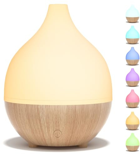 SALKING Difusor Aceites Esenciales, Humidificador Aceites Esenciales Ultrasónico para Aromaterapia, Difusor de Aromas 8 LED sin BPA, Apagado Automático, para Hogar y Oficina, Madera Clara 100ml