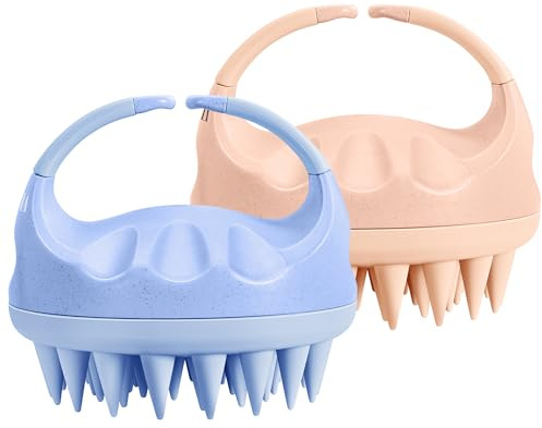 HEETA Silicone Bristles Scalp Scrubber & Massager for Hair Growth, Dandruff Removal & Relaxation - Shampoo Brush with Wet/Dry Hair (Pink & Blue)