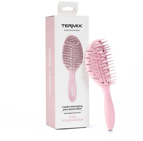Termix Brosse Démêlante Professionnelle Fraise Rose – Brosse Anti-Tirage pour Tous Types de Cheveux, Secs ou Humides, Corps Flexible, Séchage Rapide et Cheveux Brillants