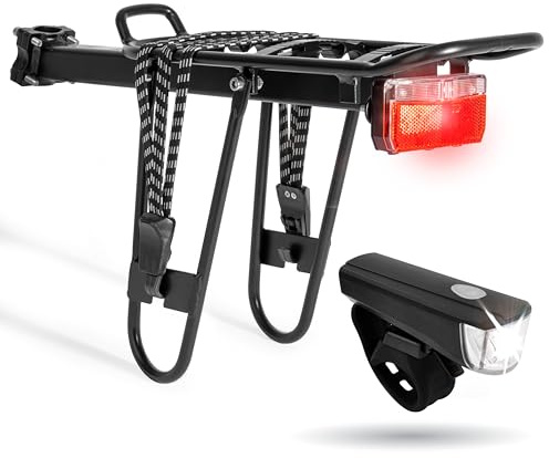 Bergsteiger Gepäckträger Mountainbike Fahrrad E-Bike Kinderfahrrad | Leichtgewicht von 520 g fuer Sattelstuetzen bis 32 mm. Belastbar bis 9 kg inklusive elastischem Spanngurt und Schutzrahmen.