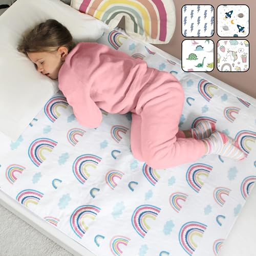 Hygge Sheets® Potty Training Pee Pads for Kids, Toddlers - 2 Pack - 100% Waterproof, Non Slip Bed Wetting Pad for Twin Beds - Washable, Reusable Mattress & Sheet Protector - Rainbow