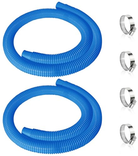 2 Stück Poolschlauch 32mm für Poolpumpen,150cm Blau Schwimmbadschlauch,UV & Chlorwasser-beständiger Pumpenschlauch,Flexibler Schlauch für Poolpumpe,Schlauch pool mit 4 Stück Sicherungsclip