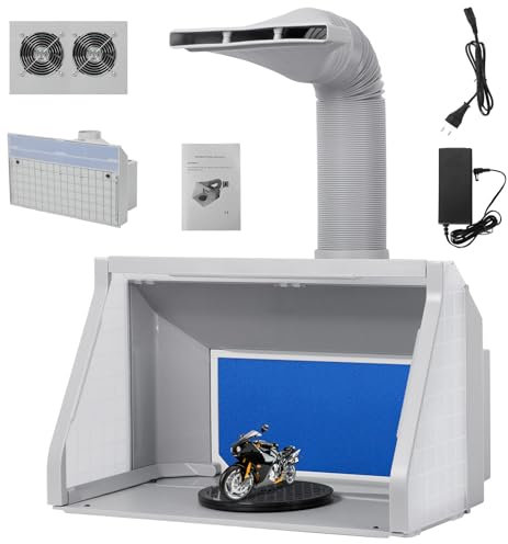 NArra Portable Airbrush Spray Booth, Foldable Paint Sprayer Box Kit with Powerful Dual Exhaust Fans, 3 LED lightings, Long Exhaust Extension Hose, Space Work Area for Painting Model DIY Arts Craft
