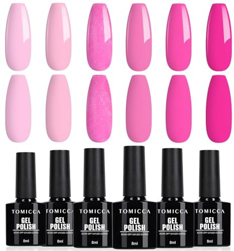 TOMICCA Vernis Semi Permanent Rose Set, 6 Couleurs Rose Série Vernis Gel UV, Soak-Off Vernis à ongles UV/LED Gel Cadeau pour salon de manucure DIY Home, 8ML