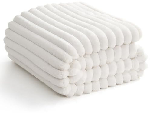 WAVVE Coperta Plaid Pile 130x150 cm, Coperta Letto Singolo, Coperta di Flanella 300gsm 150x130 cm, Coperta Divano Grande Caldo Morbida, Bianco