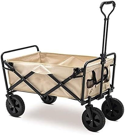 CRBUDY Einkaufswagen Klappwagen mit Rädern, Outdoor Klappbarer Campingwagen mit Verstellbarem Griff, Gartentransportwagen Handwagen