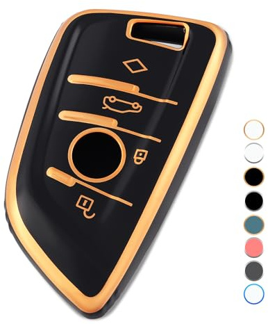 OFF WE GO Autoschlüssel Hülle Schlüsselhülle Cover für BMW X1 X2 X3 X4 X5 X6 Series 1 2 3 5 6 7 Schlüsselcover 3/4 Tasten Schlüssel Schutz Gehäuse, Schwarz Gold