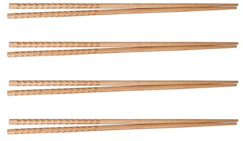 Garneck 32cm Long Wooden Chopsticks Set 4 Pairs Hot Pot Frying Chopsticks for Restaurant Use Sturdy Beech Wood Non-Slip Design