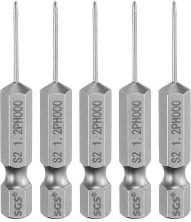 sourcing map Lot de 5 embouts de tournevis cruciformes PH000 6,35 mm à tige hexagonale de 50 mm de long magnétique en acier S2 de qualité industrielle Tige de 1,2 mm