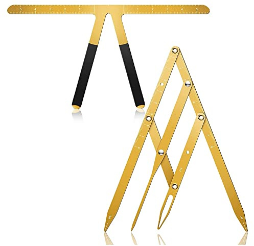 Ziiyoilh 2 PCS Sourcil Règle 3-Point Positionnement Règle Sourcil Doré Proportion Étrier Règle Sourcil Étrier Outil de Mesure Or
