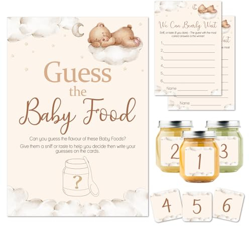 Pink Bee Parties Teddy Bear Themed Guess The Baby Food Baby Shower Party Game - 20 Player