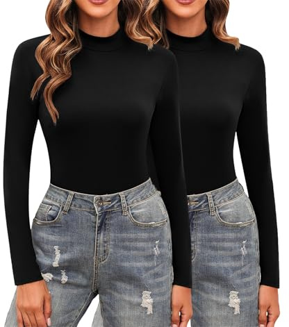 Totatuit Damen 2 Pack Langarmshirt Set Tee Oberteil Warm Slim Fit Basic Tops für kalte Tage