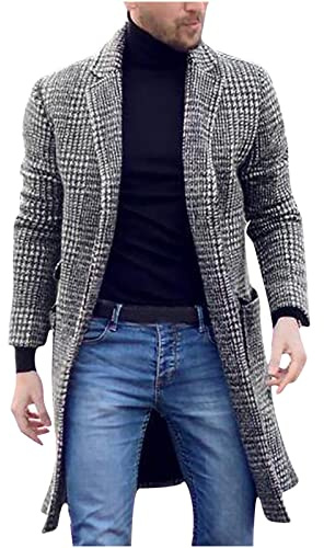NUSGEAR Abrigo hombre invierno Sobretodo Mezcla de Lana Elegante Gabardina Oficina Negocios estampado a cuadros Abrigo Moda Slim fit Cortavientos caliente Chaquetas parka Blazer Outwear traje 2025